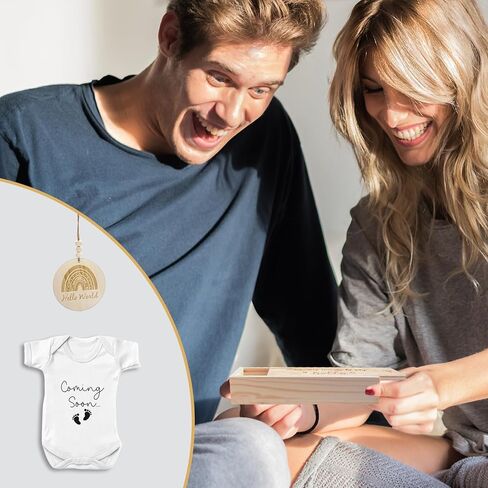 Surprise Pregnancy Announcements for Dad Pregnancy Test Keepsake Box Wooden Baby Announcement Coming Soon Baby Bodysuit Pregnancy Reveal Baby Gift Sets for for Husband Grandparents in Kuwait