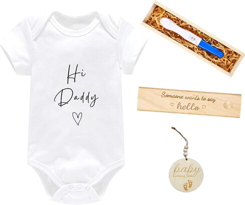 Surprise Pregnancy Announcements for Dad Pregnancy Test Keepsake Box Wooden Baby Announcement Coming Soon Baby Bodysuit Pregnancy Reveal Baby Gift Sets for for Husband Grandparents in Kuwait