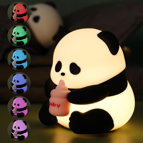 Squishy Night Light for Kids Lamp,10 Colors Cute Panda Lamp,Dimmable Baby Night Lights for Nursery,Silicone Rechargeable Nightlight for Kids Room,Girls Bedroom Decor Cat Decor,Kawaii Gifts for Girl in Saudi Arabia