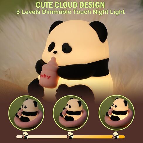 Squishy Night Light for Kids Lamp,10 Colors Cute Panda Lamp,Dimmable Baby Night Lights for Nursery,Silicone Rechargeable Nightlight for Kids Room,Girls Bedroom Decor Cat Decor,Kawaii Gifts for Girl in Saudi Arabia
