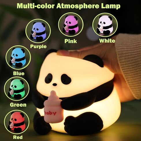 Squishy Night Light for Kids Lamp,10 Colors Cute Panda Lamp,Dimmable Baby Night Lights for Nursery,Silicone Rechargeable Nightlight for Kids Room,Girls Bedroom Decor Cat Decor,Kawaii Gifts for Girl in Saudi Arabia