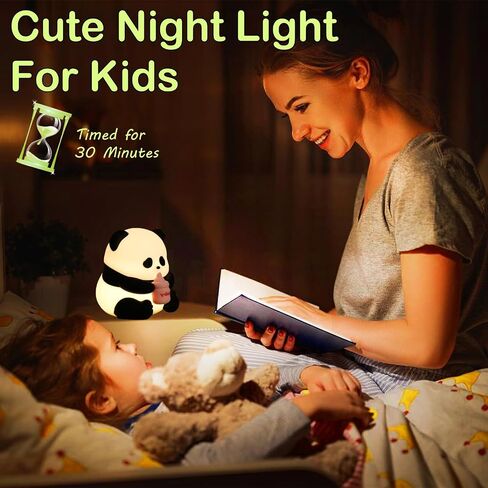 Squishy Night Light for Kids Lamp,10 Colors Cute Panda Lamp,Dimmable Baby Night Lights for Nursery,Silicone Rechargeable Nightlight for Kids Room,Girls Bedroom Decor Cat Decor,Kawaii Gifts for Girl in Saudi Arabia