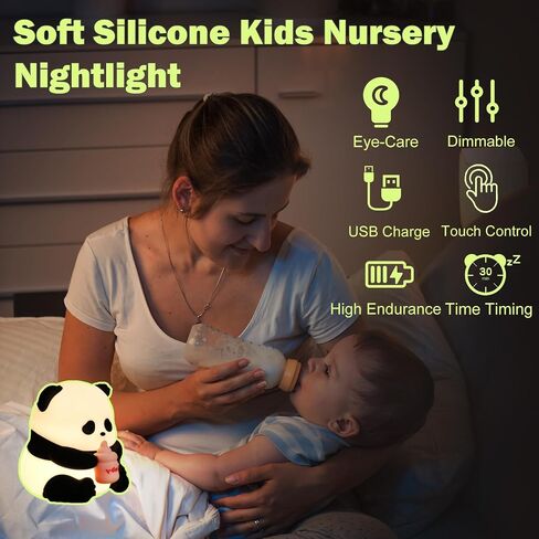 Squishy Night Light for Kids Lamp,10 Colors Cute Panda Lamp,Dimmable Baby Night Lights for Nursery,Silicone Rechargeable Nightlight for Kids Room,Girls Bedroom Decor Cat Decor,Kawaii Gifts for Girl in Saudi Arabia