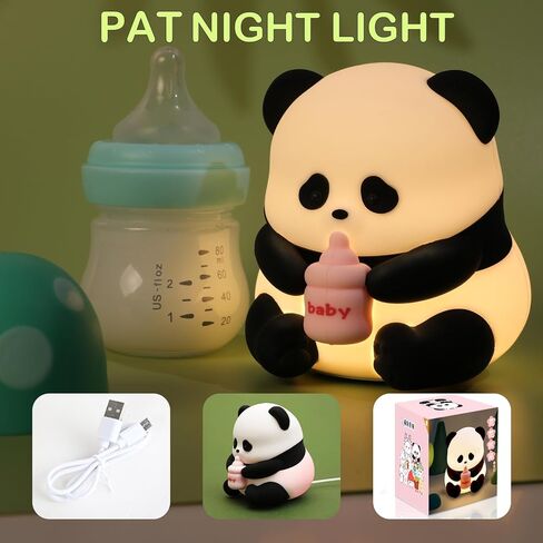 Squishy Night Light for Kids Lamp,10 Colors Cute Panda Lamp,Dimmable Baby Night Lights for Nursery,Silicone Rechargeable Nightlight for Kids Room,Girls Bedroom Decor Cat Decor,Kawaii Gifts for Girl in Saudi Arabia