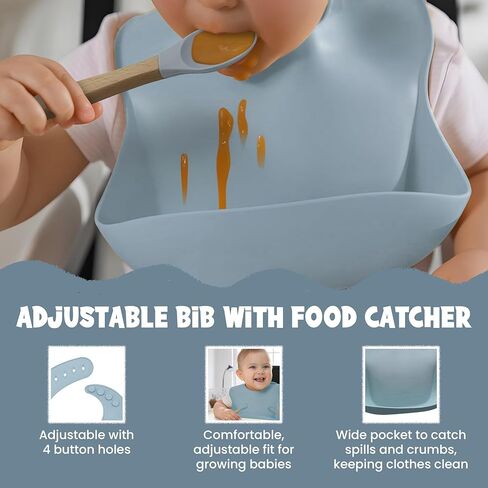 Baby Feeding Essentials, Baby Led Weaning Supplies, Silicone Baby Feeding Set, with Baby Spoon, Fork, Baby Bib, Sippy Cup, Suction Plate, Suction Bowl, Baby Eating Essentials, 6+ Months (Olive) in Saudi Arabia