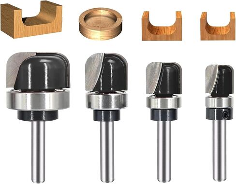 4PCS Bowl & Tray Template Router Bit Set 1/4 Inch Shank, Cove Juice Groove Router Bit, Carbide Tipped Circle Round Nose Cutting, Ideal for Making Wood Bowls, Trays, Boxes, Board Troughs in Saudi Arabia