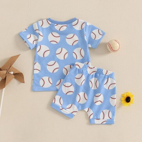 Toddler Baby Girl Boy Baseball Outfit Baseball Print Short Sleeve T-shirt Elastic Waist Shorts Set Summer Clothes in Saudi Arabia
