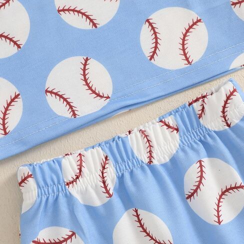 Toddler Baby Girl Boy Baseball Outfit Baseball Print Short Sleeve T-shirt Elastic Waist Shorts Set Summer Clothes in Saudi Arabia