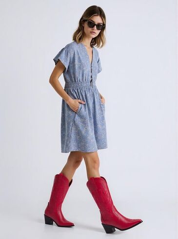 Women's Cowboy Boots Pointed Toe Western Boots Embroidered Mid-Calf Chunky Block Heel Cowgirl Boots in Saudi Arabia