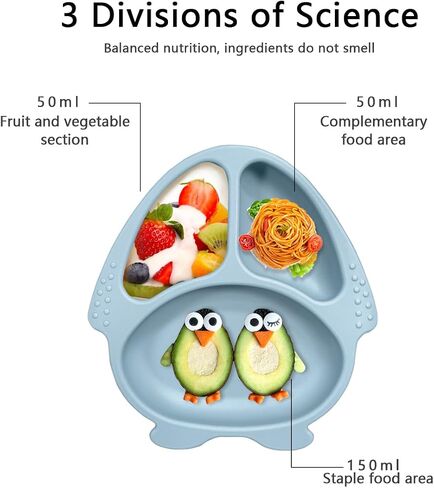 Toddler Flatware Sets Silicone Baby Feeding Set Baby led Weaning Supplies, Infant Toddler Feeding with Silicone Baby Bib, Suction Plate and Bowl Set, Baby Cup, and First Stage Spoon（9 Pac） (blue) in Kuwait