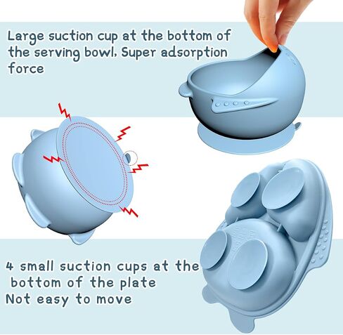 Toddler Flatware Sets Silicone Baby Feeding Set Baby led Weaning Supplies, Infant Toddler Feeding with Silicone Baby Bib, Suction Plate and Bowl Set, Baby Cup, and First Stage Spoon（9 Pac） (blue) in Kuwait