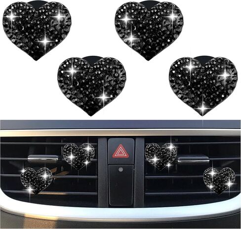 4PCS Heart-Shaped Car Vent Clips with Rhinestone,Bling Air Vent Clips Car Decorations,Premium Shiny Car Clips for Vents Car Accessories Interior for Cars,Trucks,SUVs (White) in Saudi Arabia