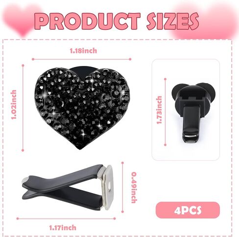 4PCS Heart-Shaped Car Vent Clips with Rhinestone,Bling Air Vent Clips Car Decorations,Premium Shiny Car Clips for Vents Car Accessories Interior for Cars,Trucks,SUVs (White) in Saudi Arabia