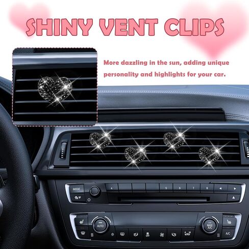 4PCS Heart-Shaped Car Vent Clips with Rhinestone,Bling Air Vent Clips Car Decorations,Premium Shiny Car Clips for Vents Car Accessories Interior for Cars,Trucks,SUVs (White) in Saudi Arabia