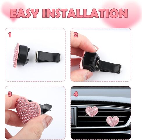 4PCS Heart-Shaped Car Vent Clips with Rhinestone,Bling Air Vent Clips Car Decorations,Premium Shiny Car Clips for Vents Car Accessories Interior for Cars,Trucks,SUVs (White) in Saudi Arabia