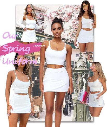 Navneet Women Mini Skirt Sets 2 Piece Outfits Dress Square Neck Cami Crop Top and Bodycon Skirt Going Out Set in Saudi Arabia