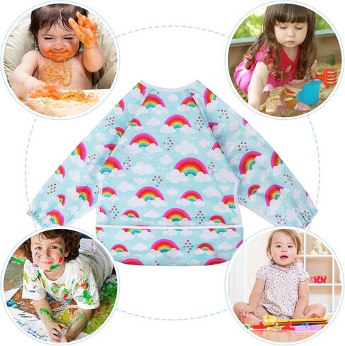 Mess Proof Long Sleeve Baby Bibs for Toddlers, Feeding Bibs Waterproof Soft Infant Outfit Bibs Apron 4 Packs in Saudi Arabia