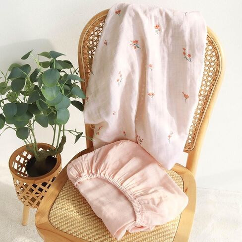 LifeTree Changing Pad Cover Unisex - Soft Muslin Fitted Diaper Changing Table Sheets for Boys and Girls - 16"x32" Organic Cotton - Flower and Peach Pink, 2 Pack in Saudi Arabia