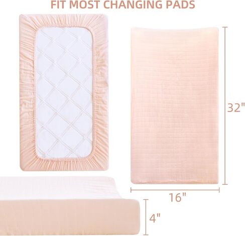 LifeTree Changing Pad Cover Unisex - Soft Muslin Fitted Diaper Changing Table Sheets for Boys and Girls - 16"x32" Organic Cotton - Flower and Peach Pink, 2 Pack in Saudi Arabia