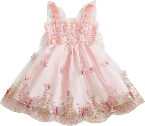 Toddler Baby Girl Dress Smocked Butterfly Wing Embroidery Dresses Ruffle Mesh Tulle Princess Dress Summer Clothes in Saudi Arabia