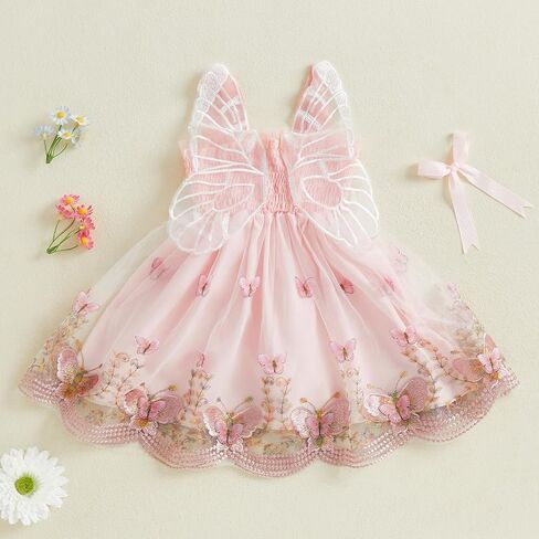 Toddler Baby Girl Dress Smocked Butterfly Wing Embroidery Dresses Ruffle Mesh Tulle Princess Dress Summer Clothes in Saudi Arabia