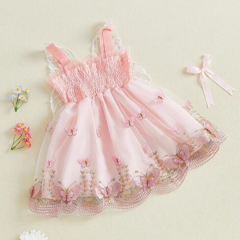 Toddler Baby Girl Dress Smocked Butterfly Wing Embroidery Dresses Ruffle Mesh Tulle Princess Dress Summer Clothes in Saudi Arabia
