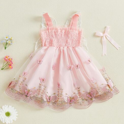 Toddler Baby Girl Dress Smocked Butterfly Wing Embroidery Dresses Ruffle Mesh Tulle Princess Dress Summer Clothes in Saudi Arabia
