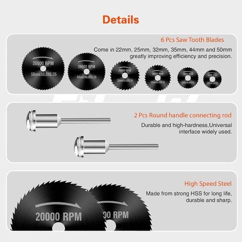 Drill Saw Blades for Dremel Rotary Tool 6Pcs Black Manganese Steel Saw Disc Wheel Cutting Blades with 1/8" Round Shank and 1/4" Round Shank for Wood Plastic Aluminum Cutting in Saudi Arabia