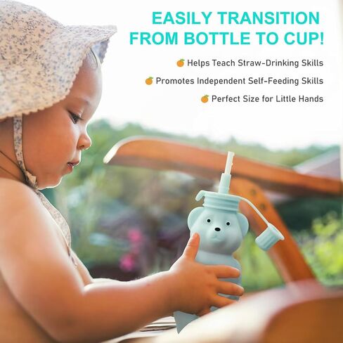 Honey Bear Straw Cup, Food Grade Silicone, Babies Water Drinking Cup, 8-Ounce Therapy Sippy Bottles for Speech and Feeding Training, BPA Free & Dishwasher Safe (AQUA) in Saudi Arabia