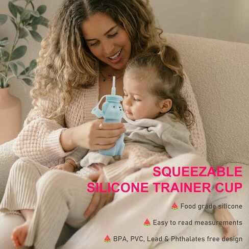 Honey Bear Straw Cup, Food Grade Silicone, Babies Water Drinking Cup, 8-Ounce Therapy Sippy Bottles for Speech and Feeding Training, BPA Free & Dishwasher Safe (AQUA) in Saudi Arabia