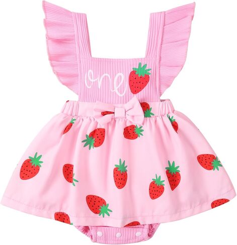 Valcatch Baby Girl Summer Clothes Newborn Infant Romper Dress Sleeveless Ruffle Daisy Strawberry Bodysuit 1st Birthday Outfit in Saudi Arabia