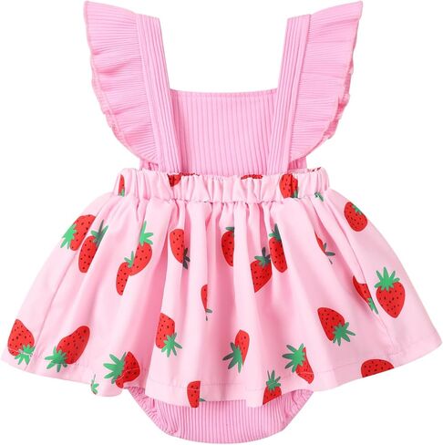 Valcatch Baby Girl Summer Clothes Newborn Infant Romper Dress Sleeveless Ruffle Daisy Strawberry Bodysuit 1st Birthday Outfit in Saudi Arabia