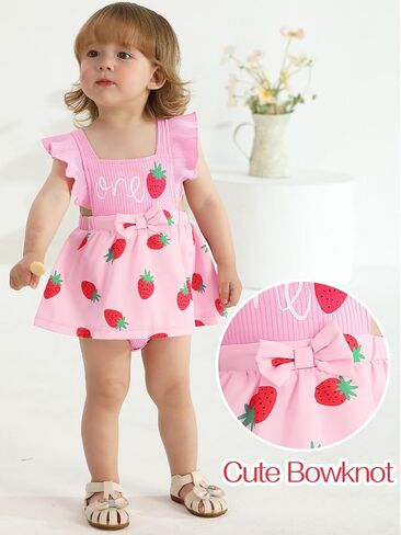 Valcatch Baby Girl Summer Clothes Newborn Infant Romper Dress Sleeveless Ruffle Daisy Strawberry Bodysuit 1st Birthday Outfit in Saudi Arabia