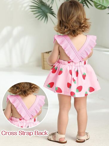 Valcatch Baby Girl Summer Clothes Newborn Infant Romper Dress Sleeveless Ruffle Daisy Strawberry Bodysuit 1st Birthday Outfit in Saudi Arabia