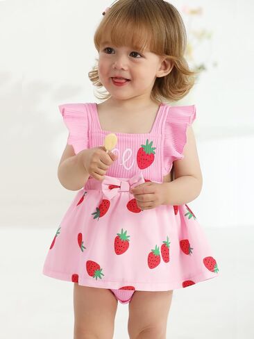 Valcatch Baby Girl Summer Clothes Newborn Infant Romper Dress Sleeveless Ruffle Daisy Strawberry Bodysuit 1st Birthday Outfit in Saudi Arabia