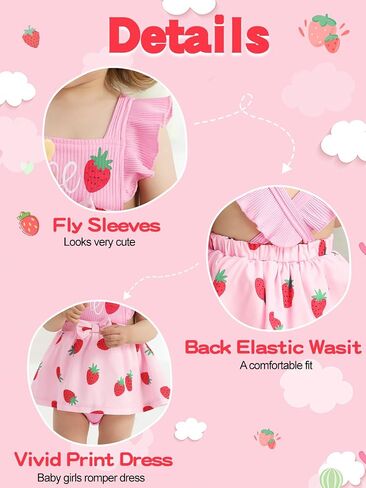 Valcatch Baby Girl Summer Clothes Newborn Infant Romper Dress Sleeveless Ruffle Daisy Strawberry Bodysuit 1st Birthday Outfit in Saudi Arabia