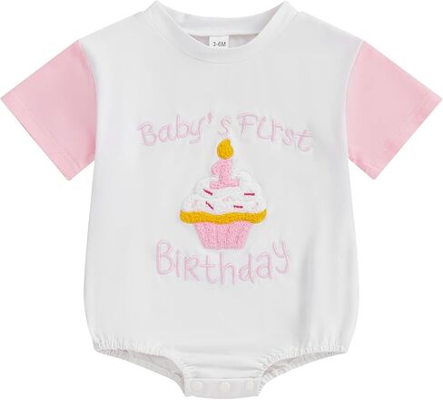 Baby Girl First Birthday Clothes One Year Old Romper Summer Short Sleeve Bodysuit Pink Bow Onesie in Saudi Arabia