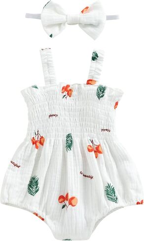 Baby Girl Summer Clothes Cute Cherry Sleeveless Bodysuits Romper Newborn Girls Cake Smash Outfit in Kuwait