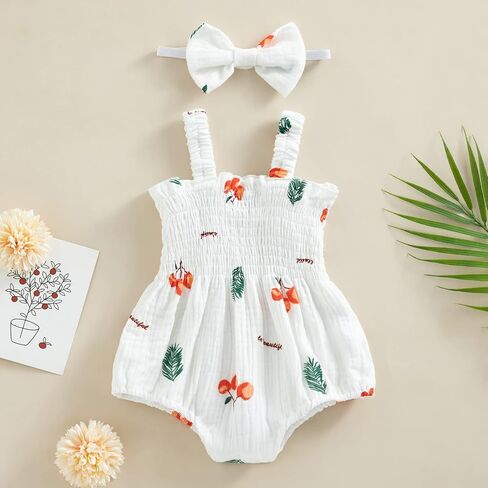 Baby Girl Summer Clothes Cute Cherry Sleeveless Bodysuits Romper Newborn Girls Cake Smash Outfit in Kuwait