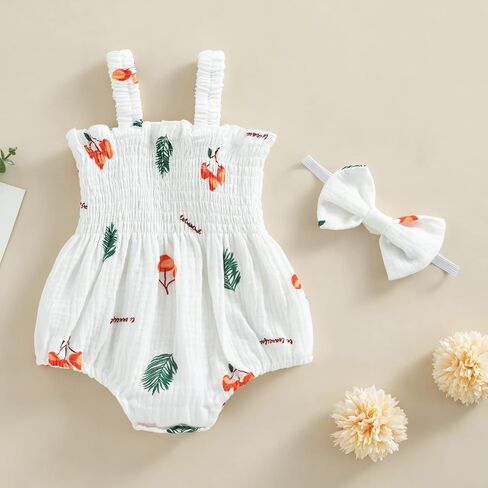 Baby Girl Summer Clothes Cute Cherry Sleeveless Bodysuits Romper Newborn Girls Cake Smash Outfit in Kuwait
