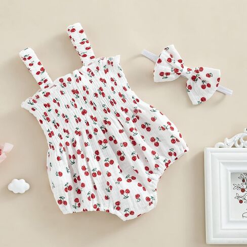 Baby Girl Summer Clothes Cute Cherry Sleeveless Bodysuits Romper Newborn Girls Cake Smash Outfit in Kuwait