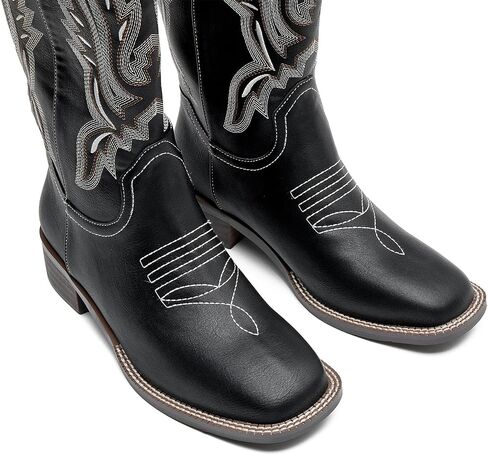 Womens Cowboy Boots Mid Calf Cowgirl Boots with Classic Embroidered Chunky Heel Western Boots in Saudi Arabia