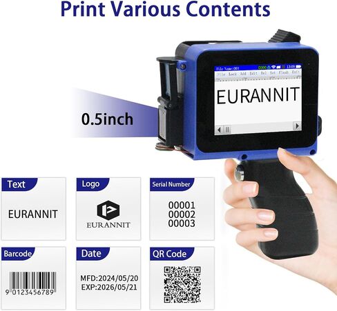 Mini Handheld Inkjet Printer 0.5 in, E11 Handheld Printer Gun with 42ml Black Ink Cartridge, Inkjet Coder for Text QR Barcode Batch Number Logo Date Label Printer (E11-0.5) in Saudi Arabia