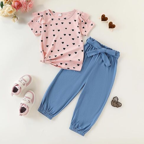 4-7T Kids Toddler Girls Print Outfits Short sleeved Flower Printed Top+Flower Print Pants Set in Saudi Arabia