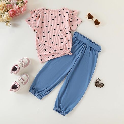 4-7T Kids Toddler Girls Print Outfits Short sleeved Flower Printed Top+Flower Print Pants Set in Saudi Arabia