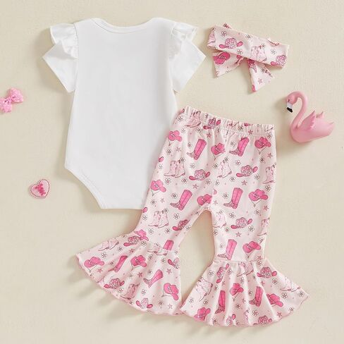 Western Baby Girl Summer Clothes In My Cowgirl Era Romper Bell Bottom Flare Pants Set 3Pcs Infant Cowgirl Outfits in Saudi Arabia