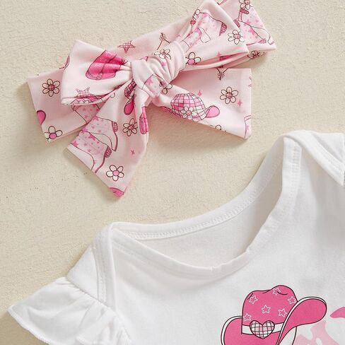 Western Baby Girl Summer Clothes In My Cowgirl Era Romper Bell Bottom Flare Pants Set 3Pcs Infant Cowgirl Outfits in Saudi Arabia