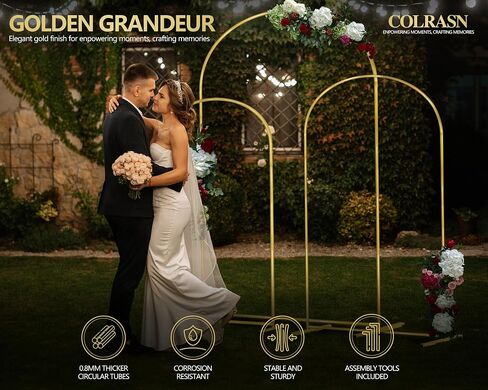 Arch Backdrop Stand Set of 3 Gold Wedding Arches for Ceremony Bridal Arch Stand 7.2FT & 6.6FT & 6FT Garden Arbor Frame for Wedding Birthday Party Baby Shower Photo Booth Background Decor in Saudi Arabia