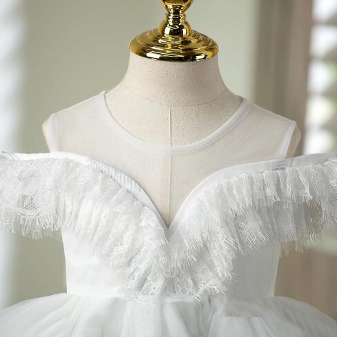 Flower Girl Dress Ruffle Satin Lace Tulle Beads Flower Decoration Toddler Wedding Birthday Party Evening Dress in Kuwait