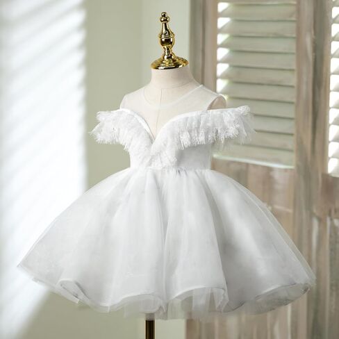 Flower Girl Dress Ruffle Satin Lace Tulle Beads Flower Decoration Toddler Wedding Birthday Party Evening Dress in Kuwait
